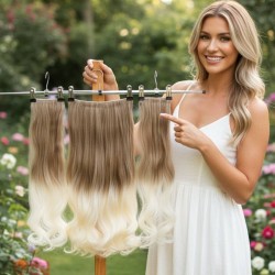 Ankara Postiş Fiber Sentetik 3'lü Set Yarımay Çıtçıt Açık Karamel Platin Ombre