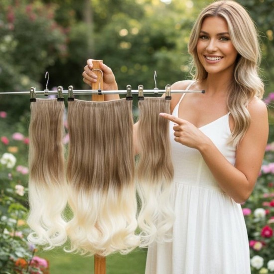 Ankara Postiş Fiber Sentetik 3'lü Set Yarımay Çıtçıt Açık Karamel Platin Ombre
