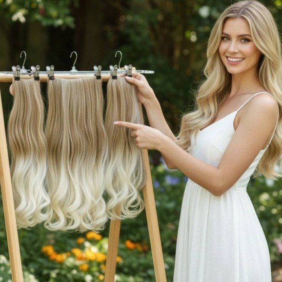 Ankara Postiş Fiber Sentetik 3'lü Set Yarımay Çıtçıt Açık Karamel Platin Ombre