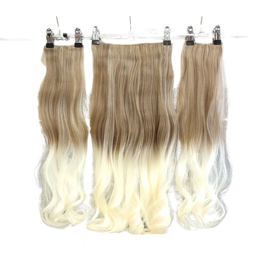 Ankara Postiş Fiber Sentetik 3'lü Set Yarımay Çıtçıt Açık Karamel Platin Ombre