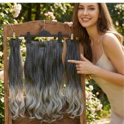 Ankara Postiş Fiber Sentetik 3'lü Set Yarımay Çıtçıt Siyah Koyu Gri Ombre
