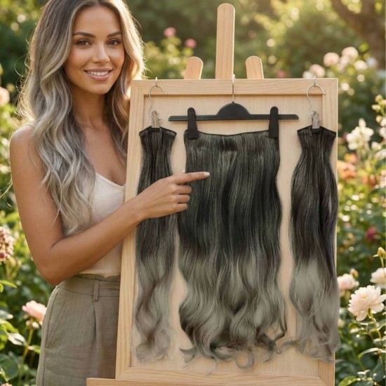 Ankara Postiş Fiber Sentetik 3'lü Set Yarımay Çıtçıt Siyah Koyu Gri Ombre