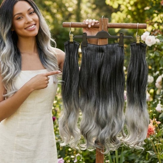 Ankara Postiş Fiber Sentetik 3'lü Set Yarımay Çıtçıt Siyah Koyu Gri Ombre