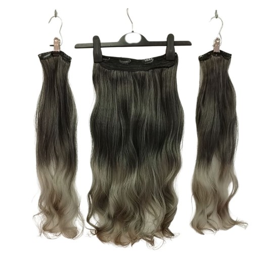 Ankara Postiş Fiber Sentetik 3'lü Set Yarımay Çıtçıt Siyah Koyu Gri Ombre