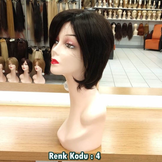 Ankara Kızılay Fiber Sentetik Peruk Kısa Koyu Kestane Ebru Model