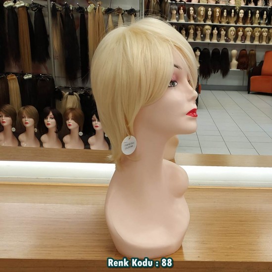Ankara Kızılay Fiber Sentetik Peruk Kısa Açık Sarı Ebru Model