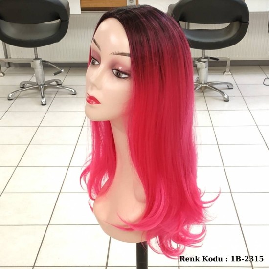 Ankara Renkli Fiber Sentetik Peruk Siyah Pembe Ombre